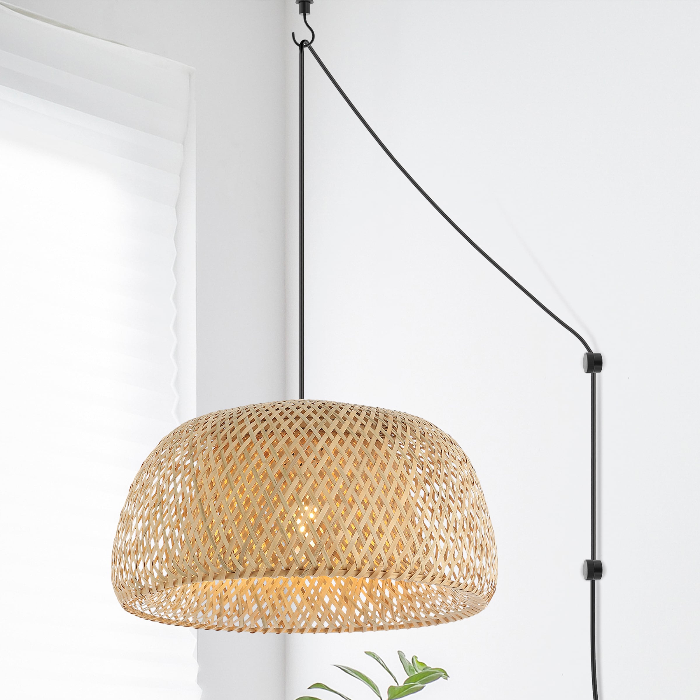 Mateo 18" Woven Bamboo Retro Diamond Farmhouse Coastal Brown Bohemian/global Bowl Medium Hanging Swag light