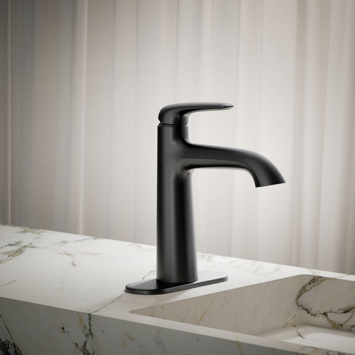 Avail Matte Black Single hole 1-handle WaterSense Mid-arc Residential Handle Bathroom Sink Faucet with Drain with Deck Plate