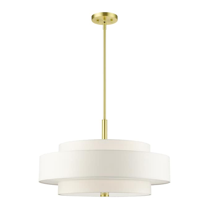 Livex Lighting Meridian 5-Light Satin Brass Mid-century Drum Large Hanging Pendant Light