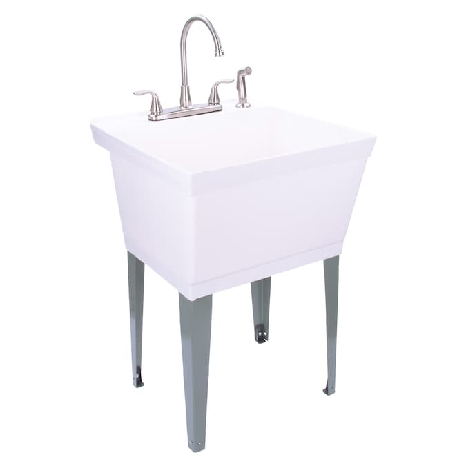 Cambridge Resources 23.5-in x 22.875-in 1-Basin White Freestanding Utility Tub with Drain and Faucet