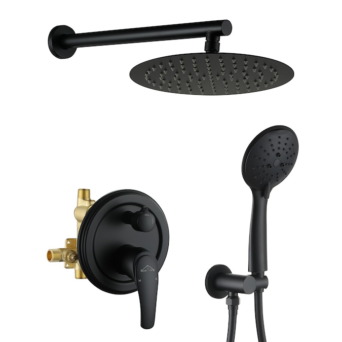 Clihome Matte Black 10-in Dual Head Built-In Shower Faucet System with 2-way Diverter (Pressure-balanced Valve Included)