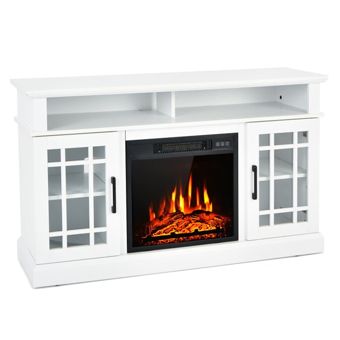 BABOOM 48-in W White TV Stand with Fan-forced Corner or Flat Wall Electric Fireplace with Remote Control Included