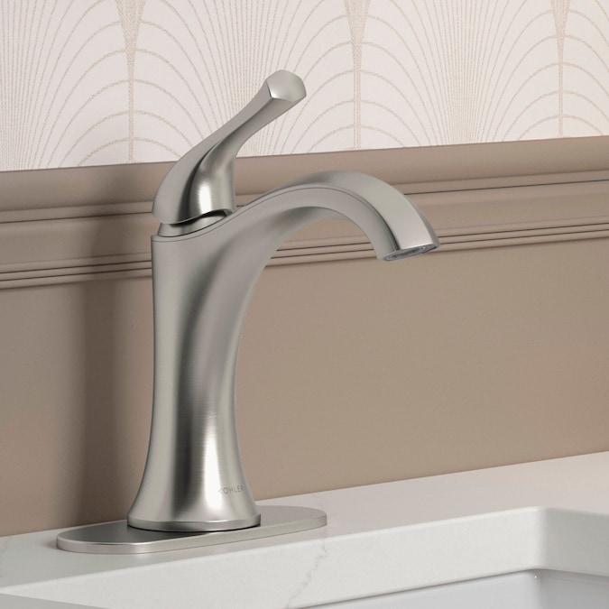 ER Desette Brushed Nickel 4-in centerset 1-Handle WaterSense Bathroom Sink Faucet with Drain and Deck Plate