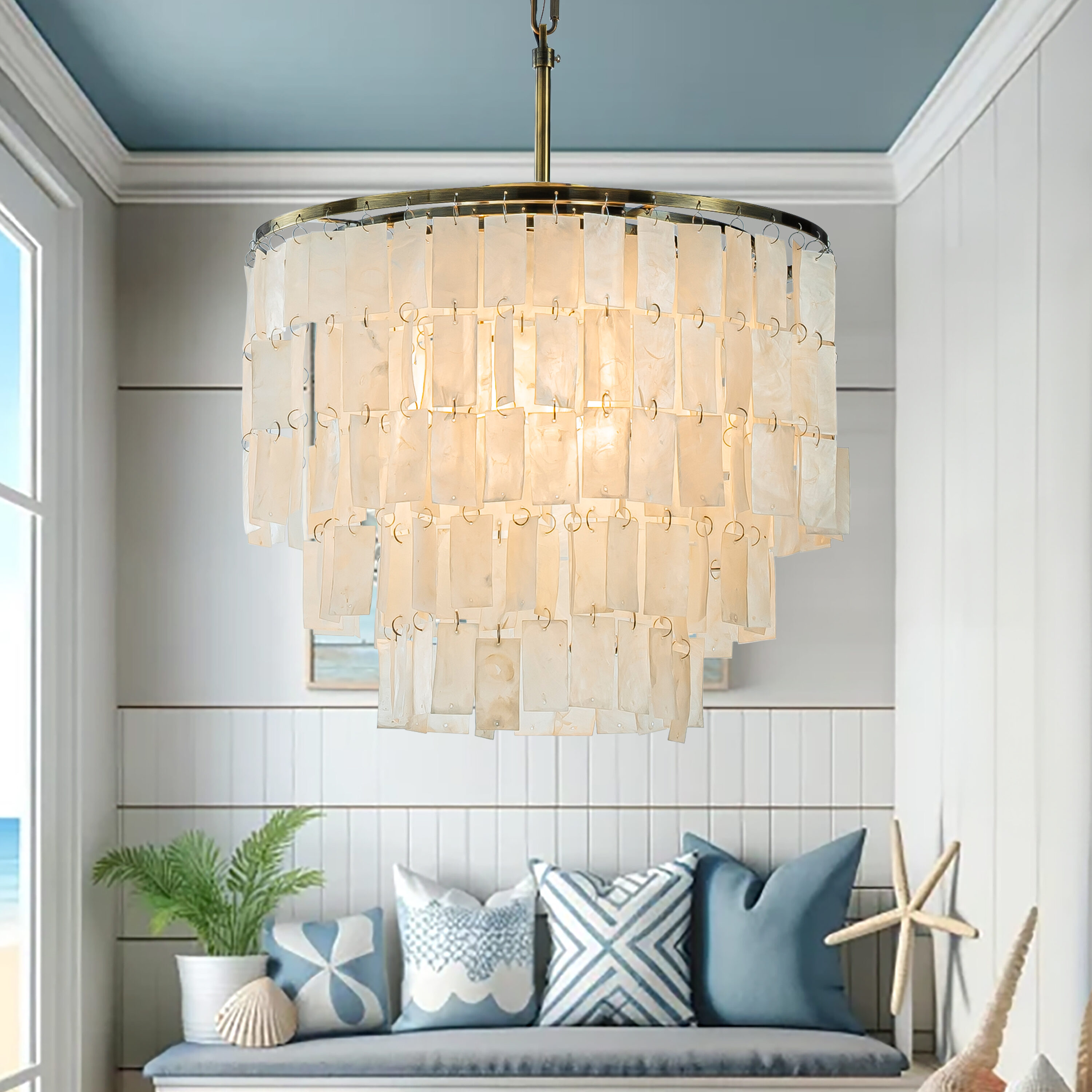 3 -Light Antique Bronze Modern/contemporary Shell For Use in Bedrooms, Dining Rooms, Foyers, Kitchens, Living Rooms Chandelier