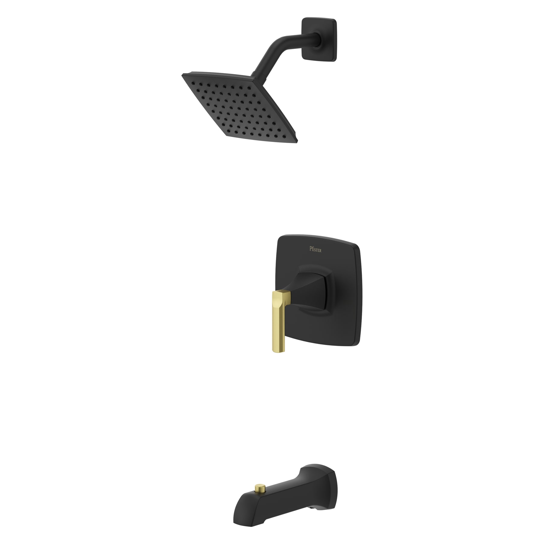 Vaneri Matte Black and Brushed Gold 1-handle Single function 6-in Square Bathtub and shower Faucet with Valve