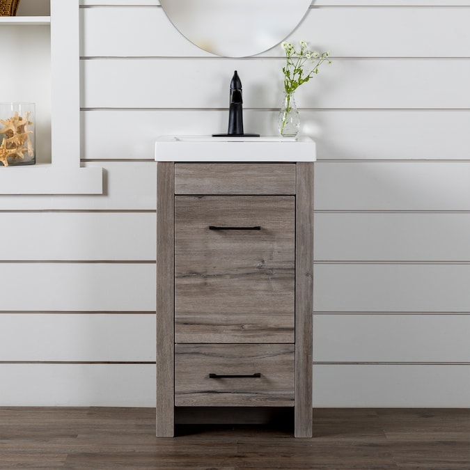 Diamond NOW Winnie 18-in White Washed Oak Brown Woodgrain Single Sink Bathroom Vanity with White Cultured Marble Top
