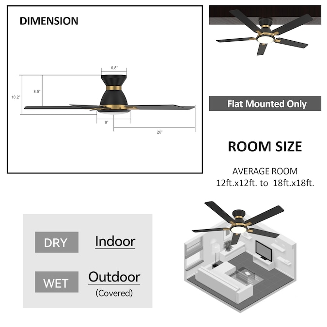CARRO USA Essex 52-in Black Indoor/Outdoor Flush Mount Smart Ceiling Fan with Light and Remote (5-Blade) - Image 9