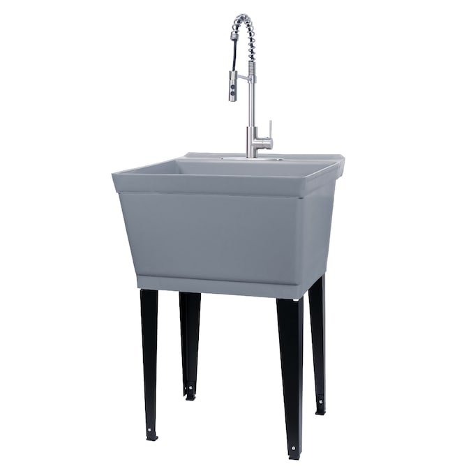 Cambridge Resources 22.875-in x 23.5-in 1-Basin Gray Freestanding Utility Tub with Drain and Faucet