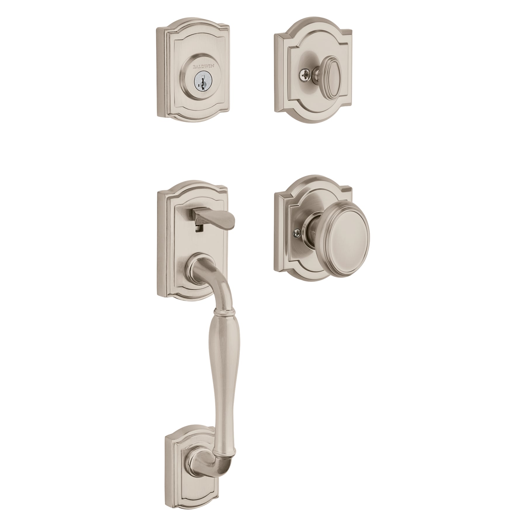 Prestige Series Wesley Satin Nickel Single-Cylinder Deadbolt Keyed entry door handleset with Knob and SmartKey