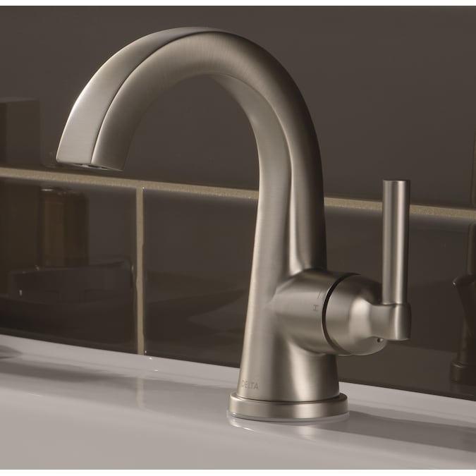 Delta Becker Spotshield Brushed Nickel Single Hole 1-Handle WaterSense Bathroom Sink Faucet with Drain and Deck Plate