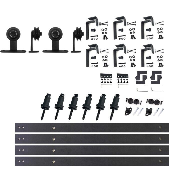 HOMACER 108-in Rustic Black Indoor Top Mount Double Bypass Barn Door Hardware Kit