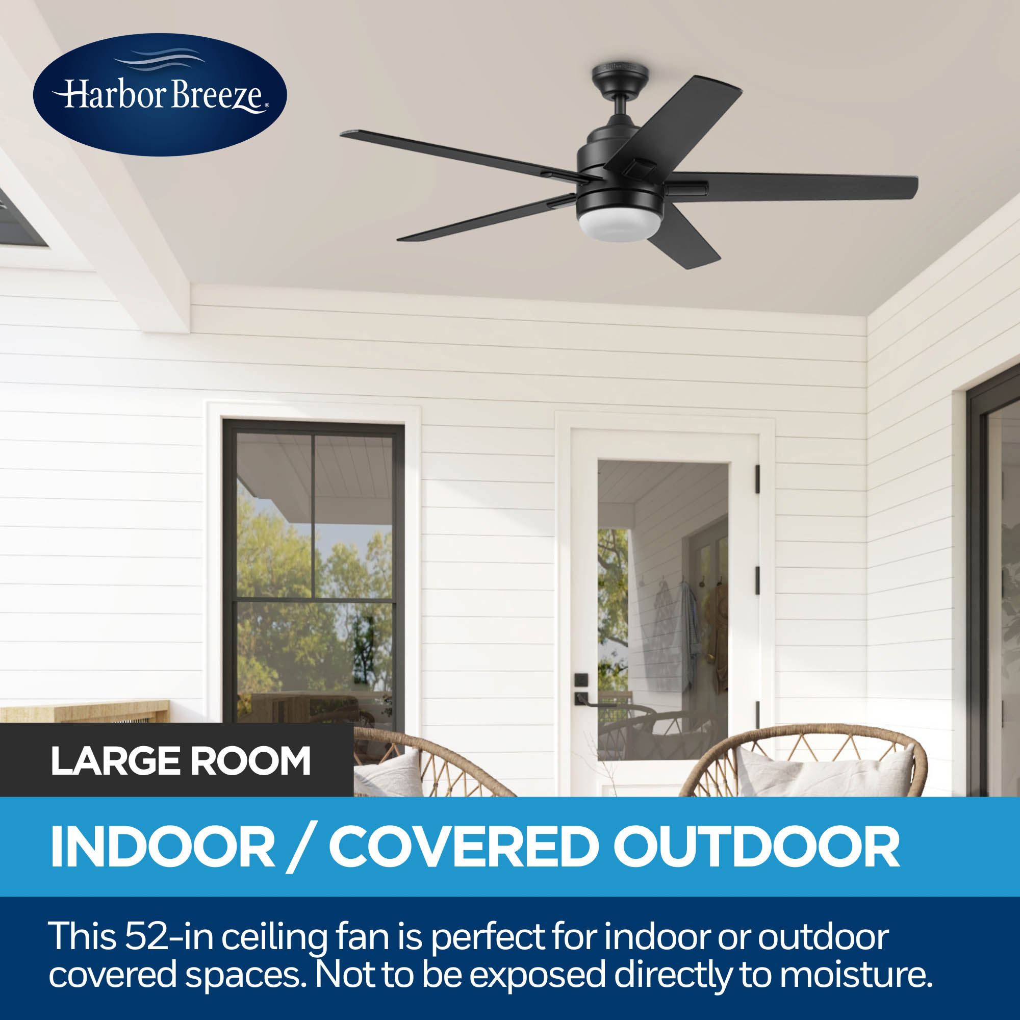 Flanagan III 52-in Color-Changing Integrated LED Outdoor Matte Black with Black/Driftwood Blades Ceiling Fan With Light - Remote Included ( 5 -Blade ) - Image 4