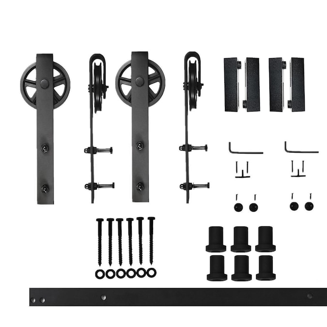 HOMACER 96-in Rustic Black Indoor Spoke Wheel Double Barn Door Hardware Kit