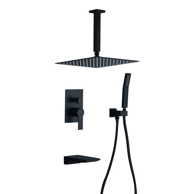 Clihome Black 12-in Waterfall Dual Head Built-In Shower Faucet System with 2-way Diverter (Pressure-balanced Valve Included)