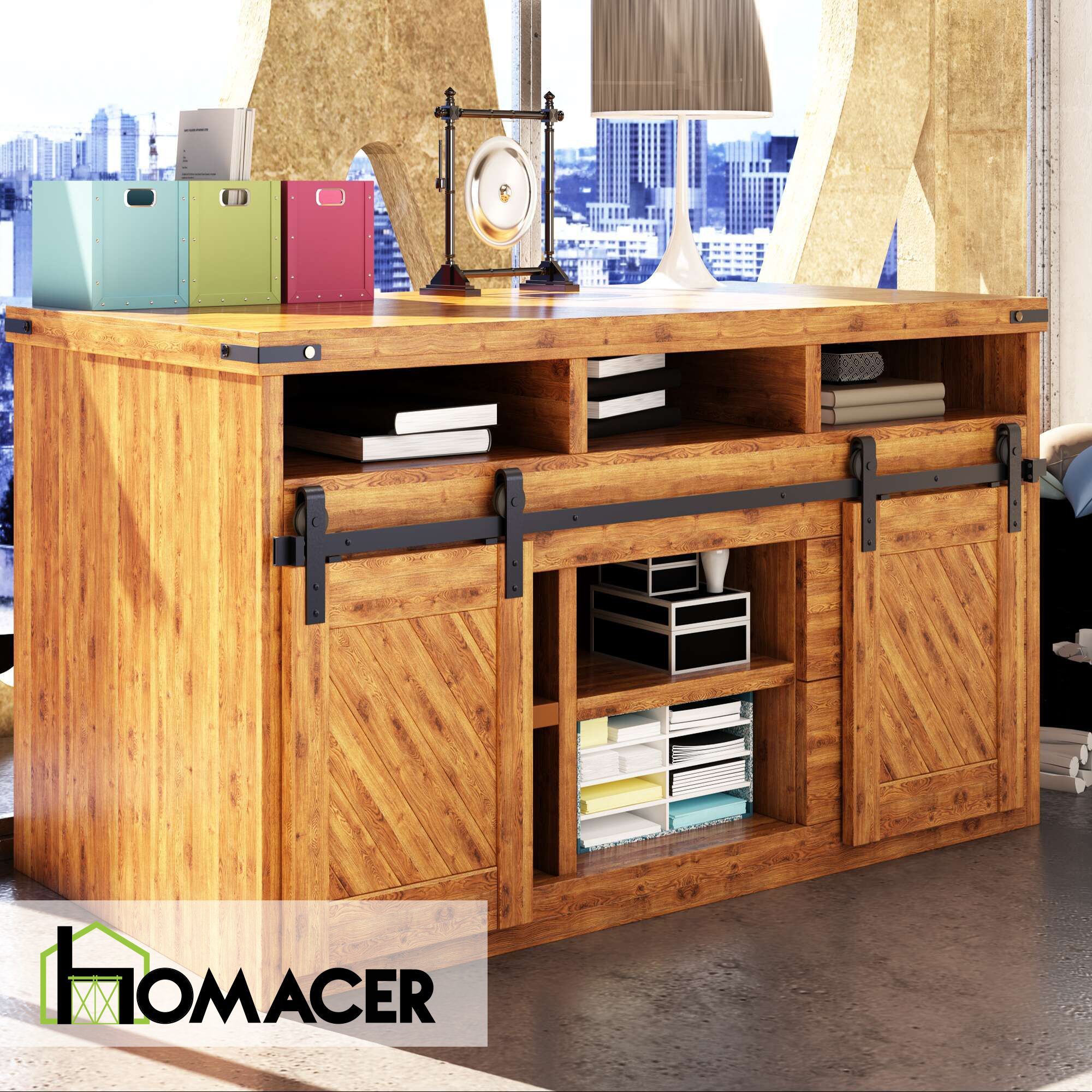 102-in Rustic black Black Indoor J-strap Single Barn door hardware kit - Image 2