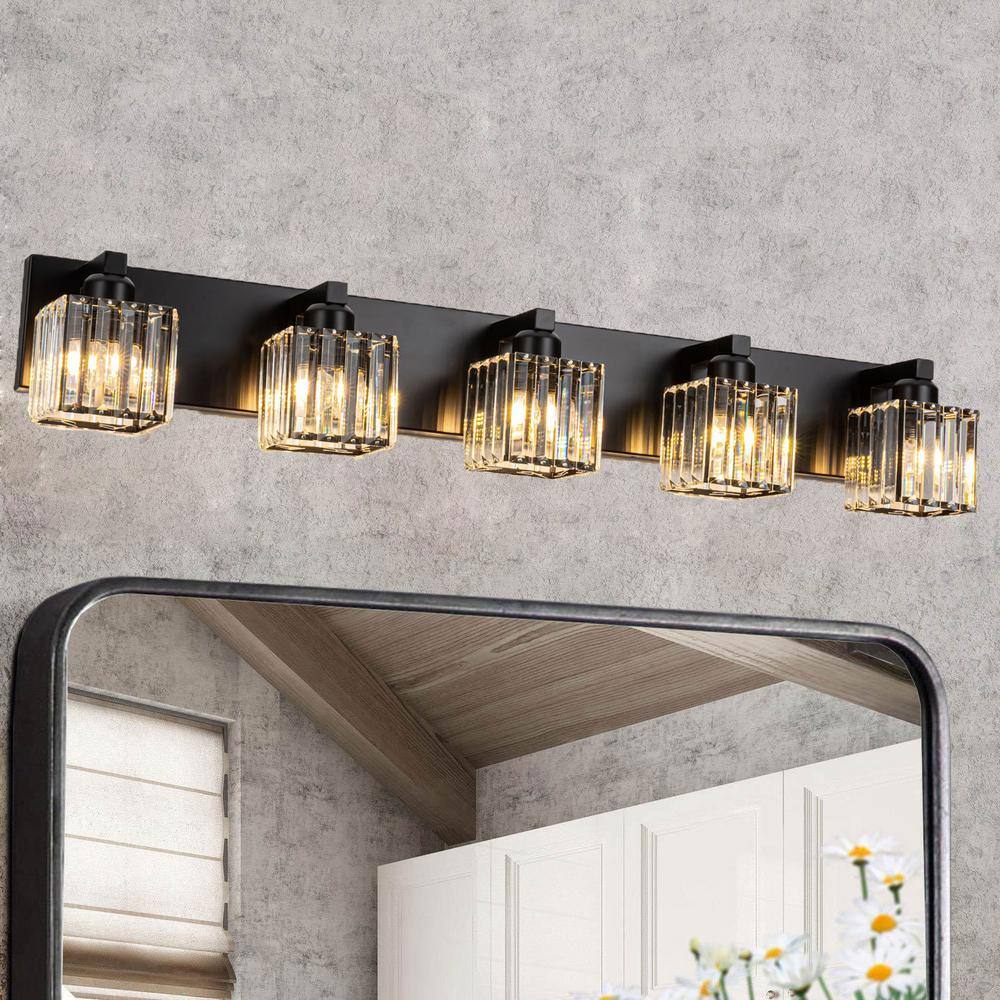 35.4-in 5 -Light Matte Black Modern/contemporary Vanity light