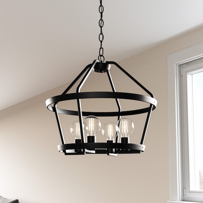 Quoizel Sumpter 4-Light Matte Black Farmhouse Geometric Medium Hanging Pendant Light
