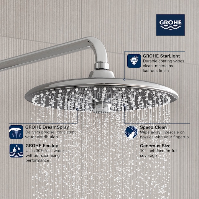 GROHE Brushed Nickel 10.25-in Round Fixed Rain Shower Head 1.8-GPM (6.8-LPM) - Image 4