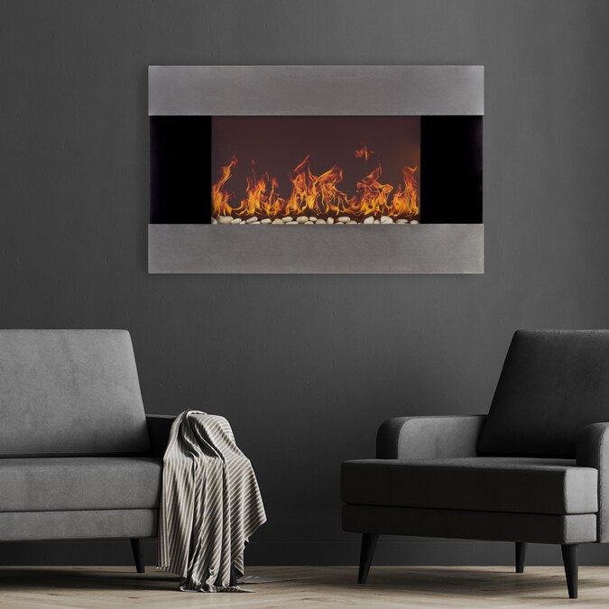 Hastings Home 36-in W Stainless Steel LED Flat Wall Electric Fireplace with Remote Control Included - Image 8