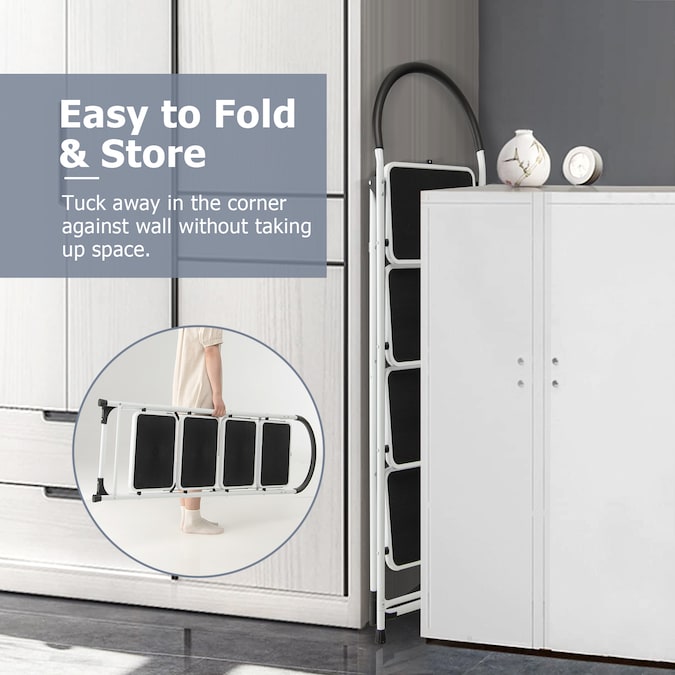 WELLFOR 4-Step 330-lb Capacity Black Iron Foldable Step Stool - Image 9