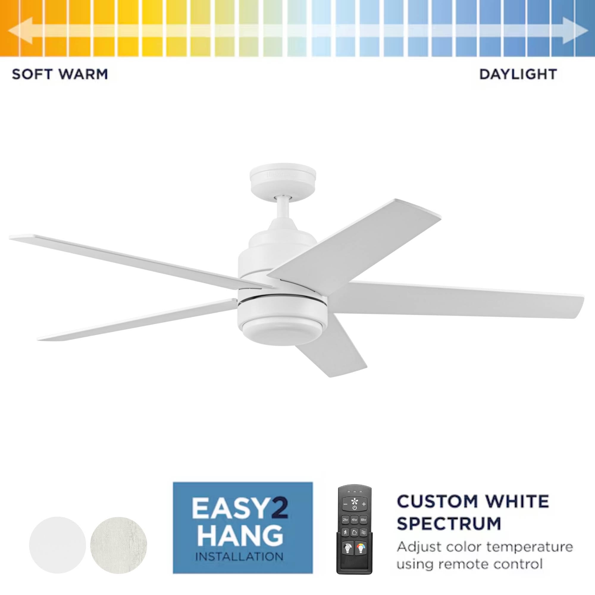 Carlow 52-in Color-Changing Outdoor White with White/Driftwood Blades Ceiling Fan With Light - Remote Included ( 5 -Blade ) - Image 2