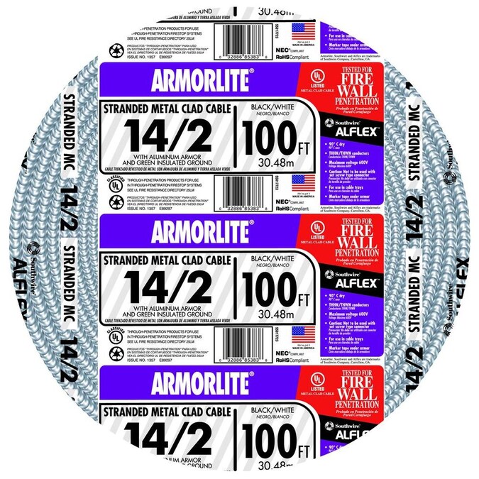Southwire Armorlite 100-ft 14/2 Stranded Aluminum MC (Metal Clad) Cable