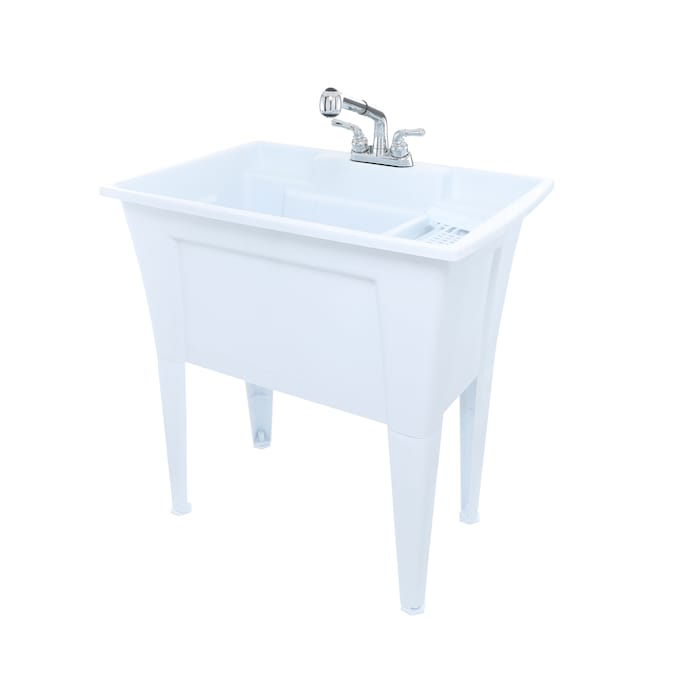 RuggedTub 32.25-in x 22-in 1-Basin White with Gray Speckles Freestanding Utility Tub with Drain and Faucet - Image 4