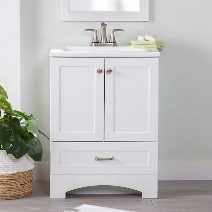 Diamond NOW Cassidy 24-in White Single Sink Bathroom Vanity with White Cultured Marble Top