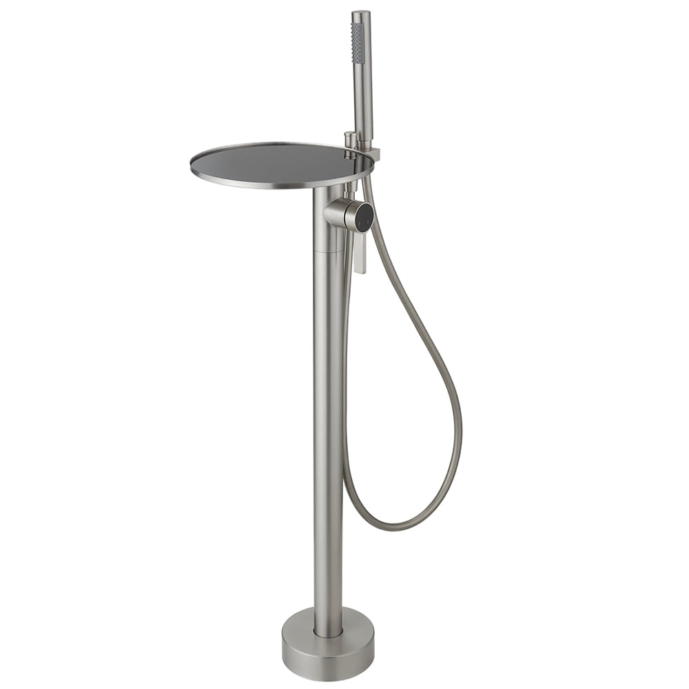 A-94077 Kitchen Faucet Brushed Nickel 1-handle Deck-mount Roman Low-arc Bathtub Faucet with Hand Shower ( Valve Included )