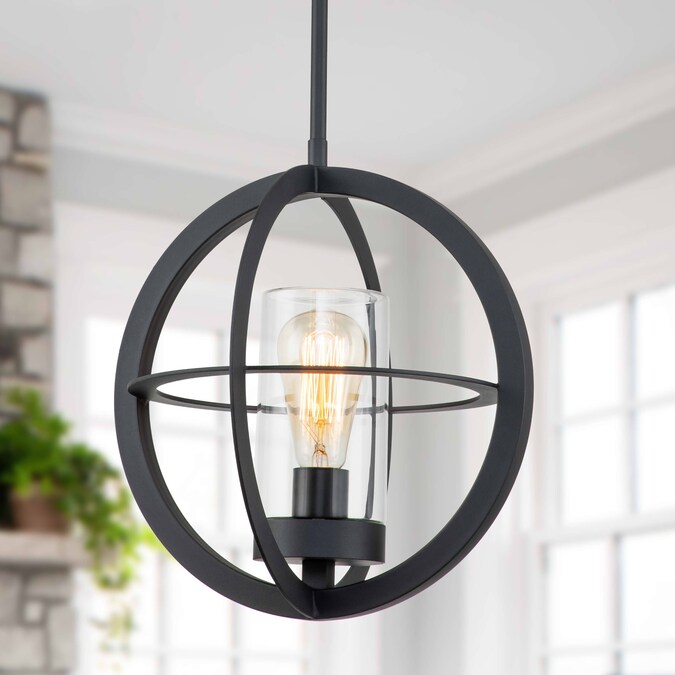 C Cattleya Matte Black Modern/Contemporary Clear Glass Globe Medium Hanging Pendant Light