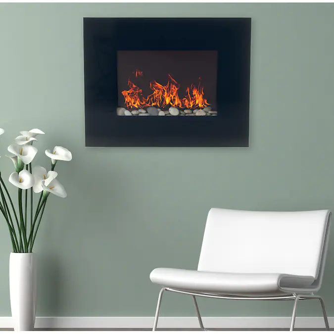 Hastings Home 26-in W Black LED Flat Wall Electric Fireplace with Remote Control Included