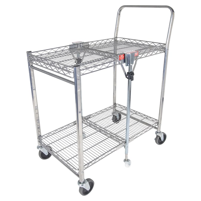 Bostitch Stowaway Folding Cart, Small Chrome - Portable Work Bench with Dual Shelves, 400 lbs Capacity