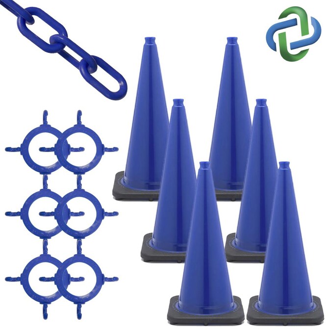 Mr. Chain 28-in Traffic Blue Cone and Chain Kit - Create Effective Visual Barrier - Lightweight and Portable - Ideal for Parking Lots, Warehouses, Construction Sites - 6-Pack