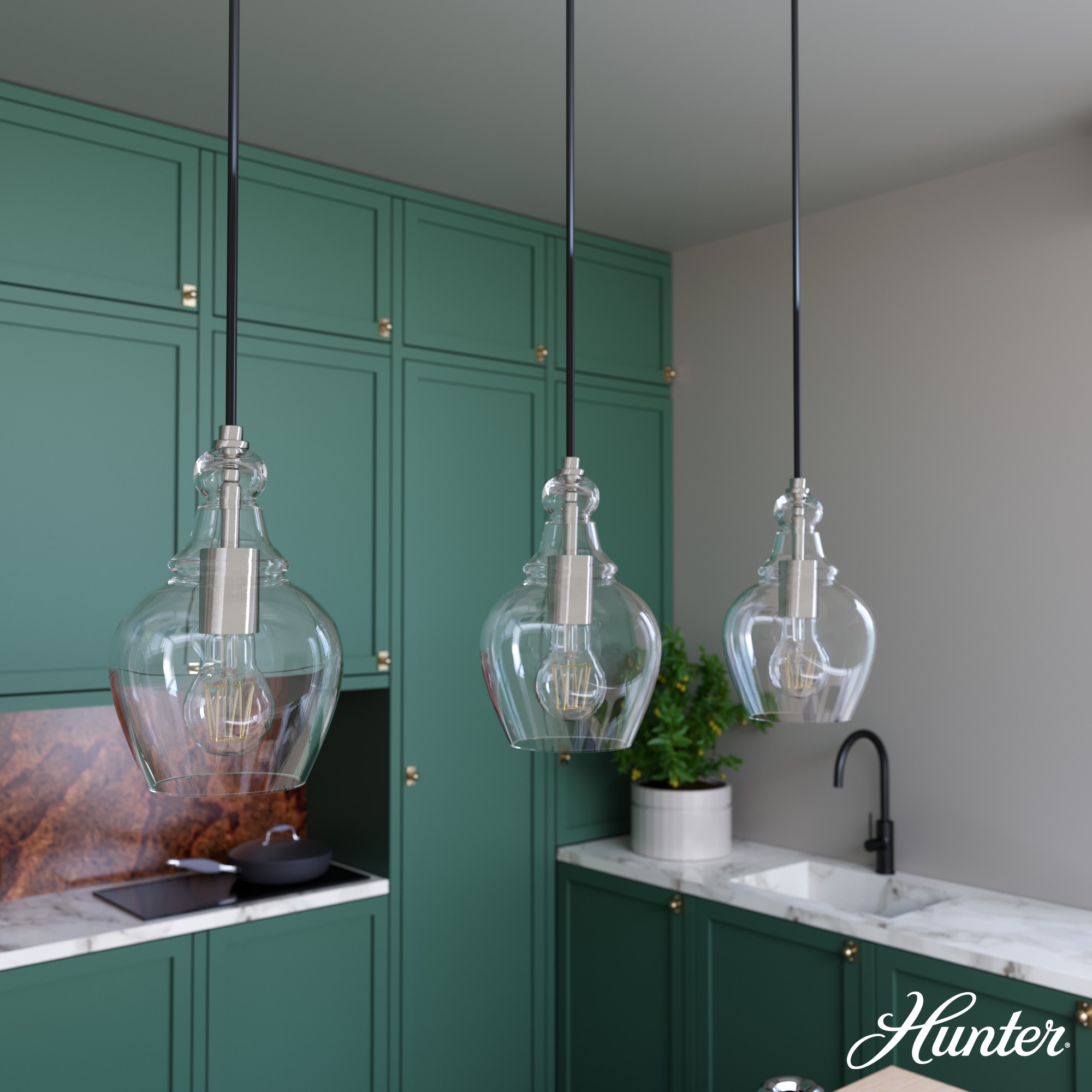 Maple Park 3 -Light Brushed Nickel Transitional Clear glass Linear Large Hanging Kitchen island light