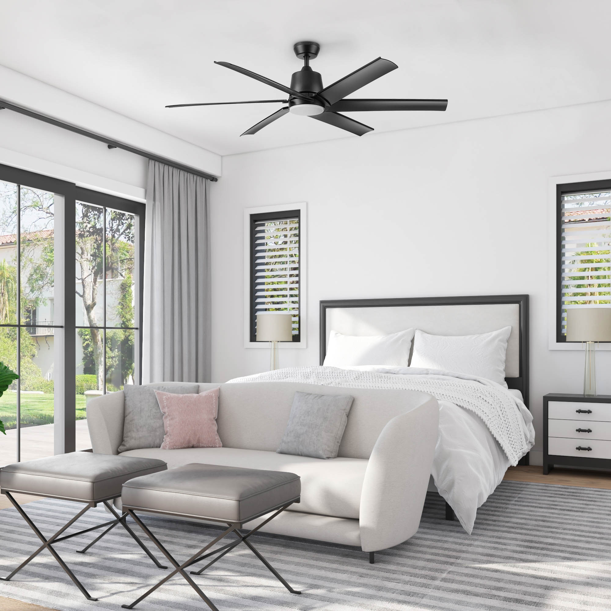 Outermark 60-in Color-Changing Integrated LED Outdoor Matte Black with Black Blades Ceiling Fan With Light - Remote Included ( 6 -Blade ) - Image 8