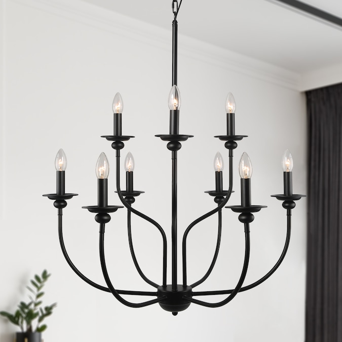 LNC Pict Large 9-Light Matte Black Farmhouse LED Dry rated Chandelier