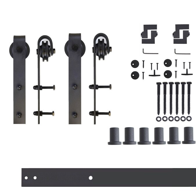HOMACER 96-in Rustic Black Indoor J-strap Double Barn Door Hardware Kit