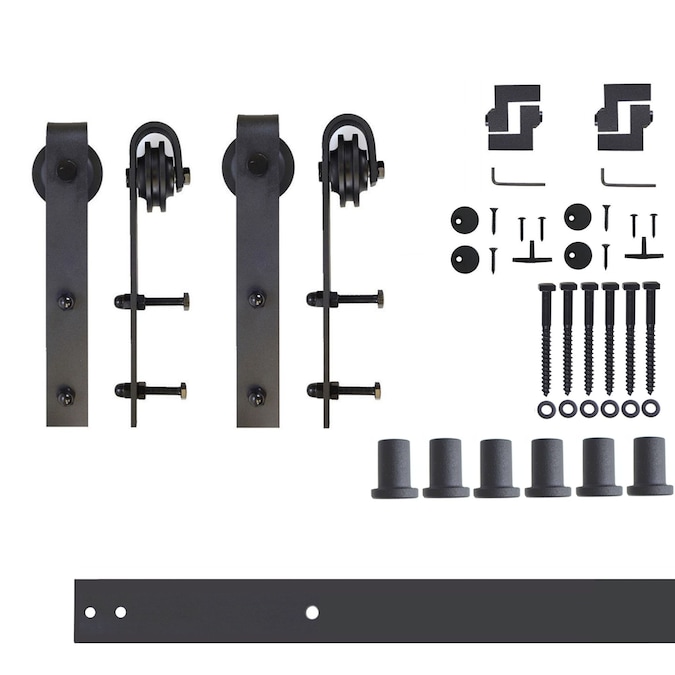 HOMACER 90-in Rustic Black Indoor J-strap Double Barn Door Hardware Kit