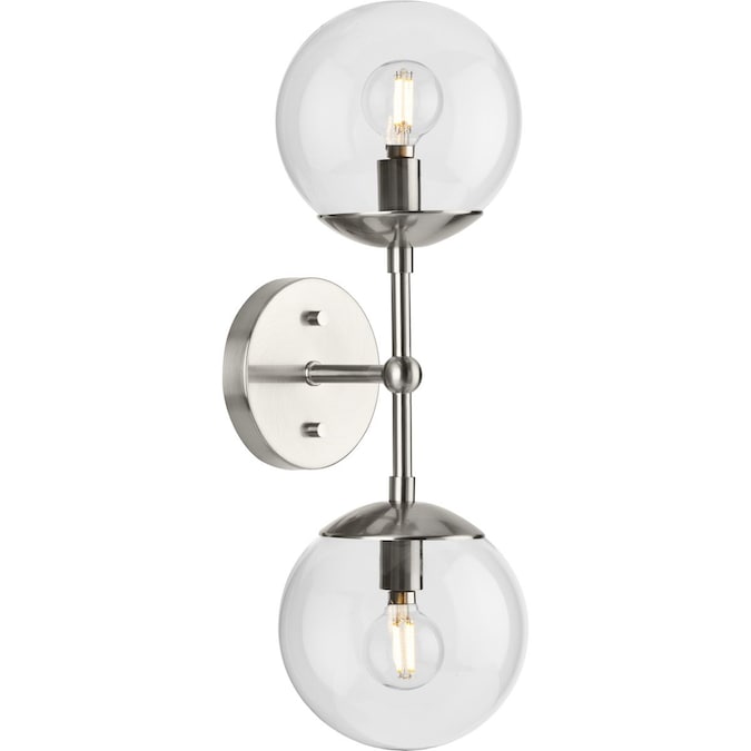 Progress Lighting Atwell 5.87-in W 2-Light Brushed Nickel Modern/Contemporary Led, Incandescent, Halogen Wall Sconce