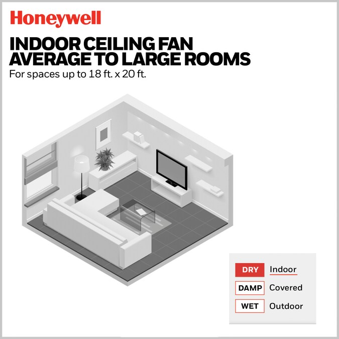 Honeywell Berryhill 48-in Brushed Nickel with Gray Oak Blades Color-changing Integrated LED Indoor Ceiling Fan with Light (3-Blade) - Image 8