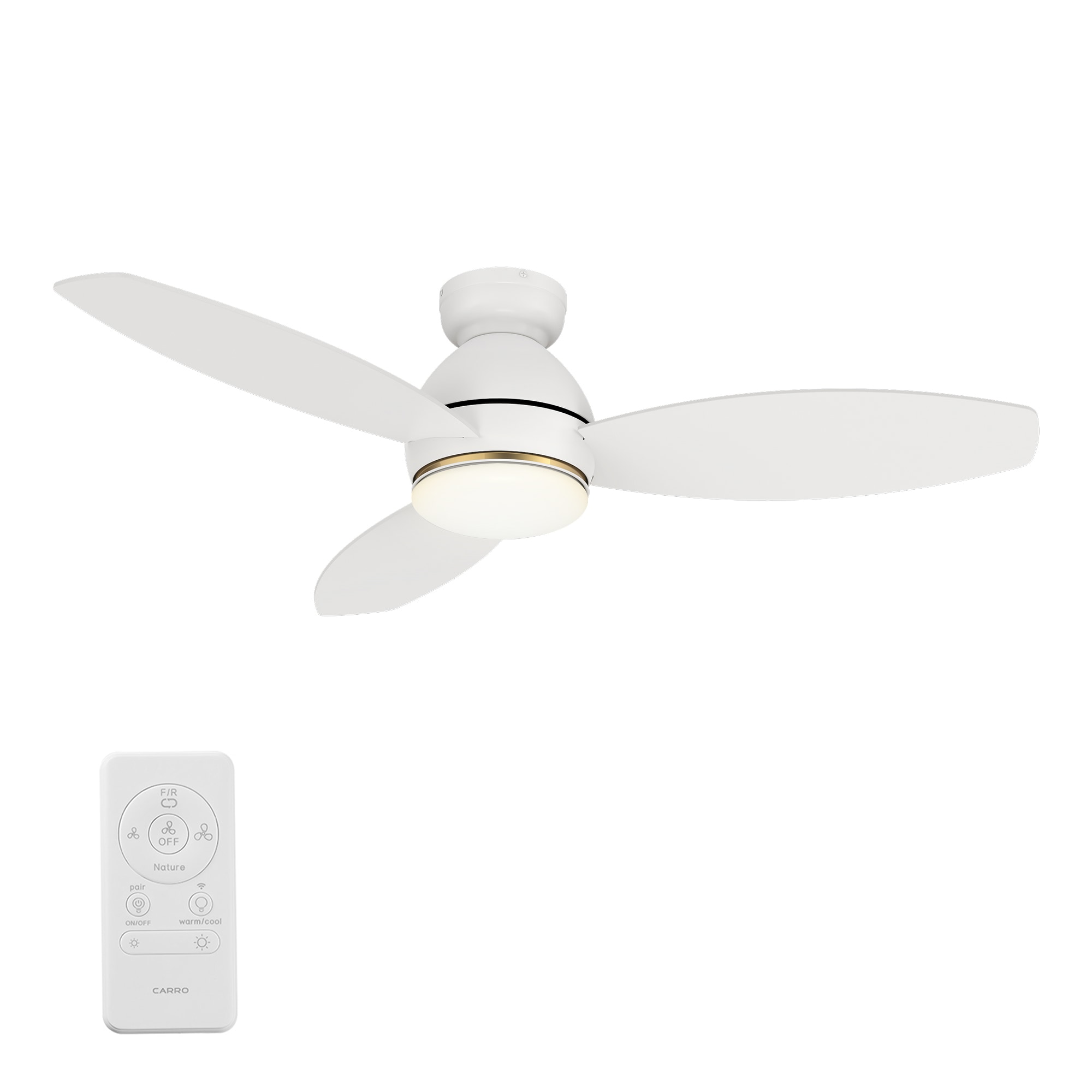 Bretton 48-in Integrated LED Outdoor Flush Mount Smart White with White Blades Ceiling Fan With Light - Remote Included ( 3 -Blade )