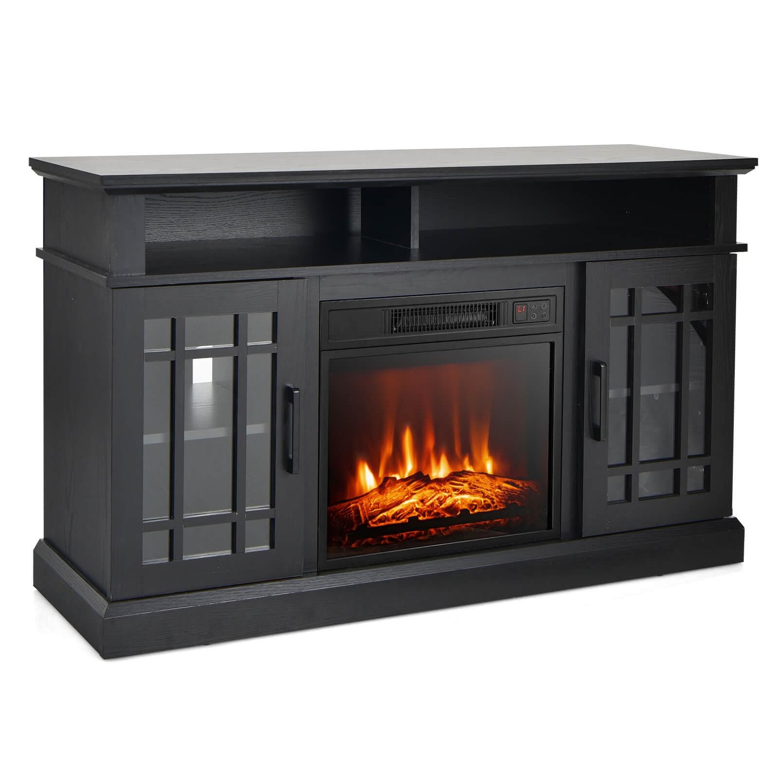 48-in W Black TV Stand with Fan-forced Corner or flat wall Electric Fireplace with Remote Control Included - Image 2