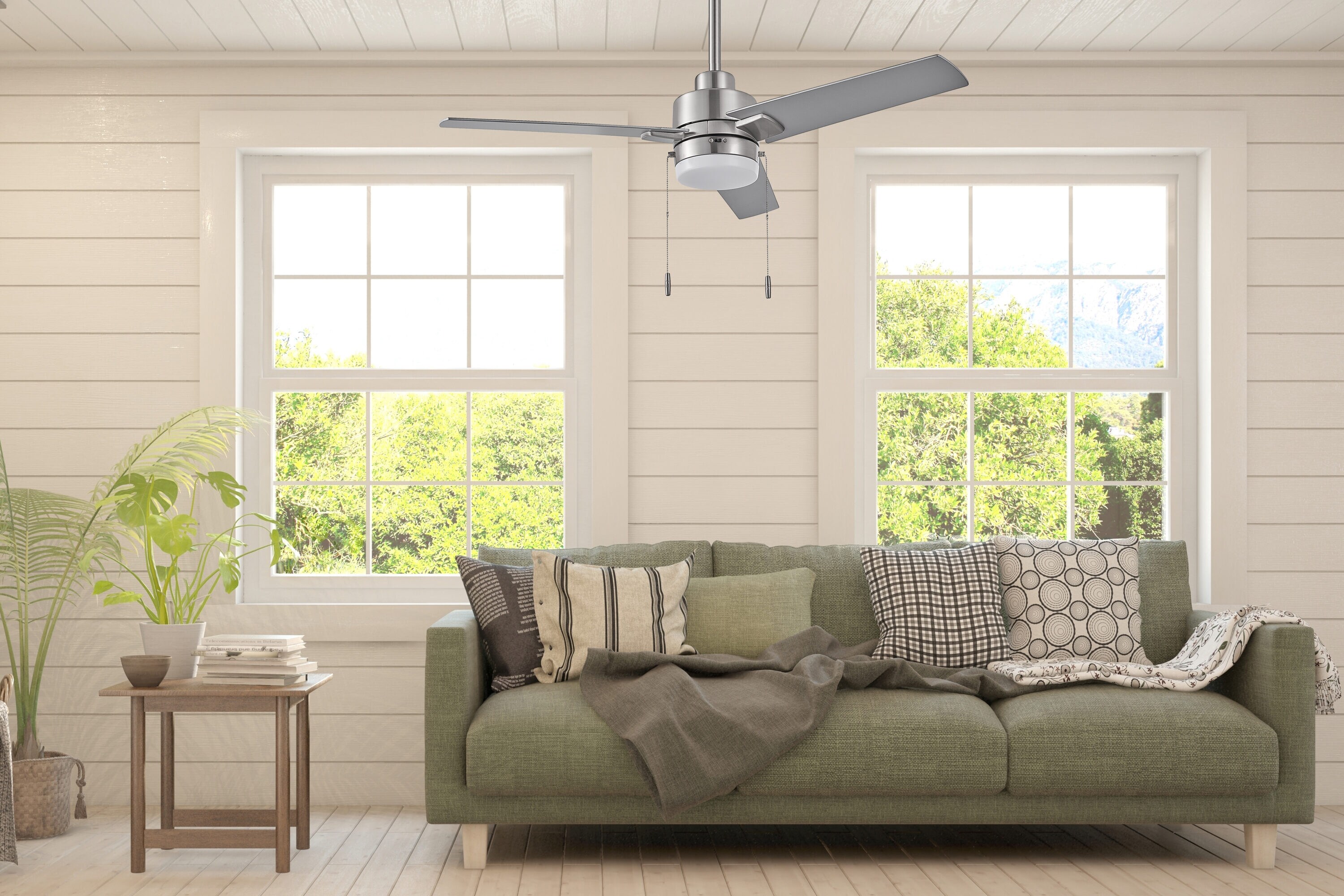 Brinson 44-in Integrated LED Brushed Nickel with Silver/Burnished Maple Blades Ceiling Fan With Light ( 3 -Blade ) - Image 10