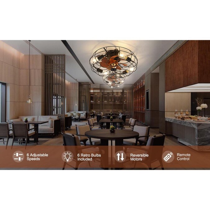 Bayfeve 20-in Black with Brown Wood Grain Blades LED Indoor/Outdoor Flush Mount Fandelier Ceiling Fan with Light and Remote (7-Blade) - Image 9