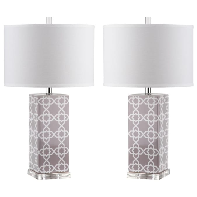 Safavieh Quatrefoil Modern/Contemporary Medium Base (e-26) Lamp Set with Off-white Shades
