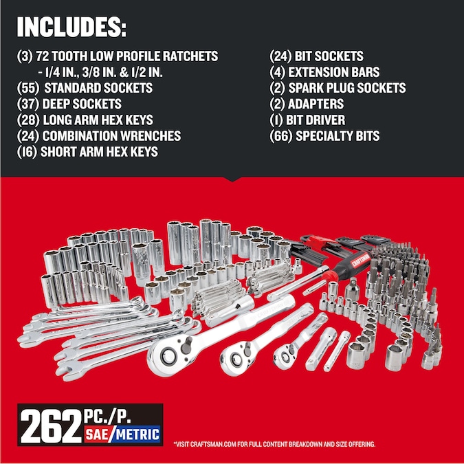 CRAFTSMAN 262-Piece Standard (SAE) and Metric Polished Chrome Mechanics Tool Set with Hard Case - Image 2