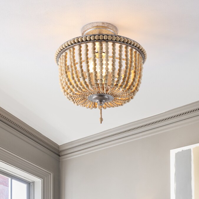JONATHAN Y Allie Wood Bead/Iron Bohemian Farmhouse 1-Light Antique Nickel LED Semi mount light - Image 7
