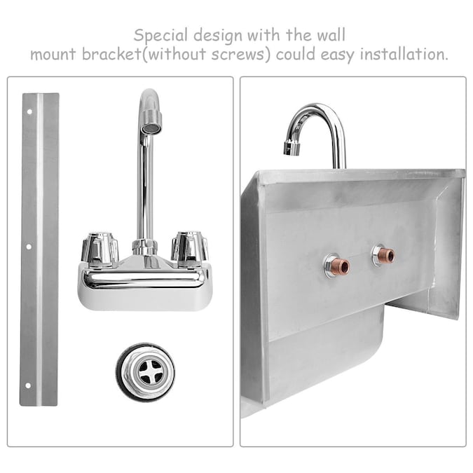 WELLFOR 15-in x 17-in 1-Basin Stainless Steel Wall Mount Utility Tub with Drain and Faucet - Image 6