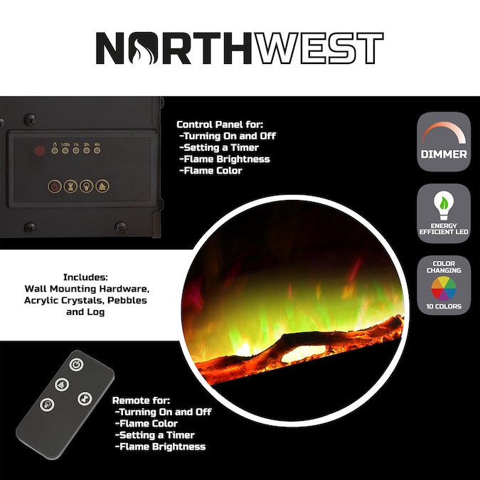 Hastings Home 36-in W Black LED Flat Wall Electric Fireplace with Remote Control Included - Image 8