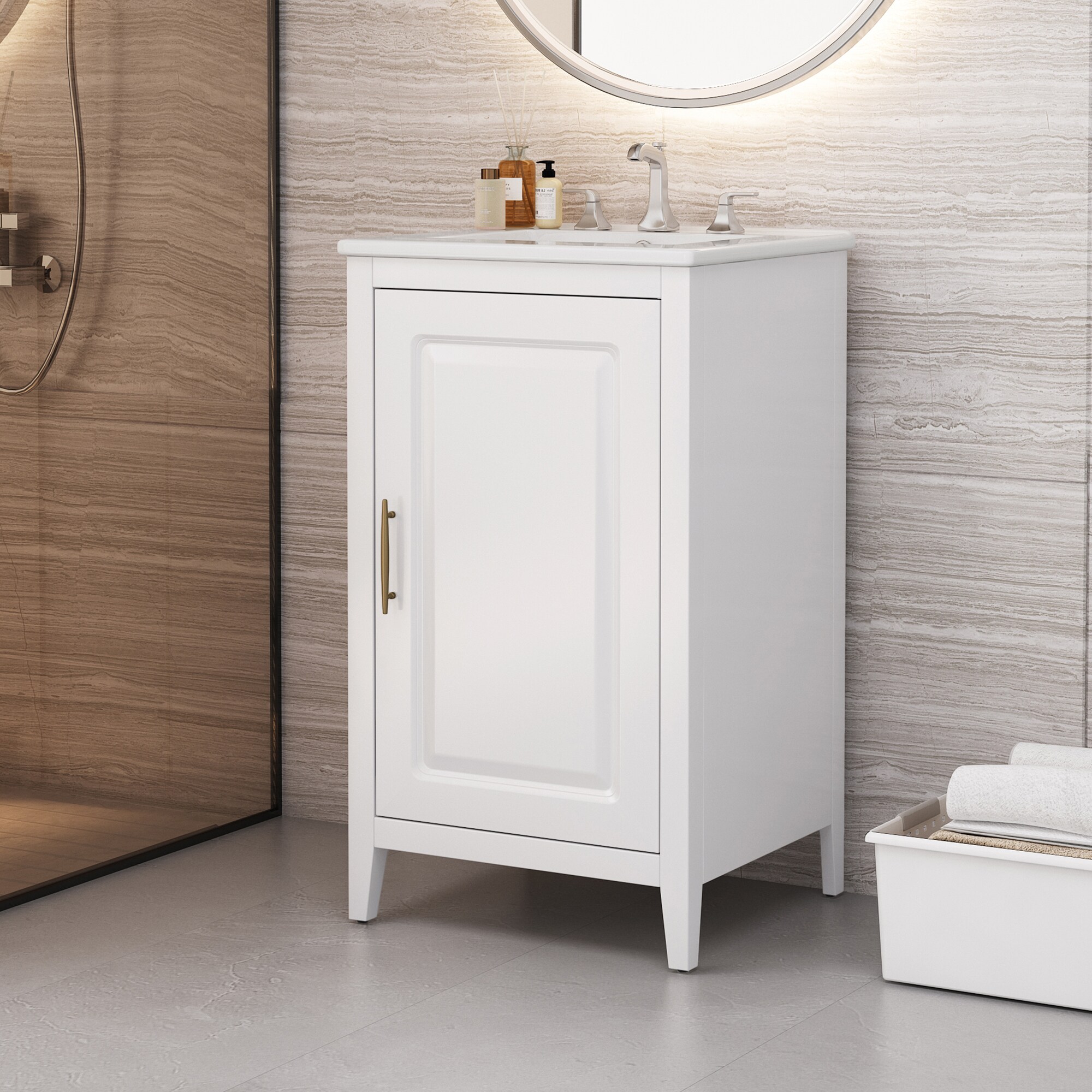20-in White Single Sink Bathroom Vanity with White Ceramic Top